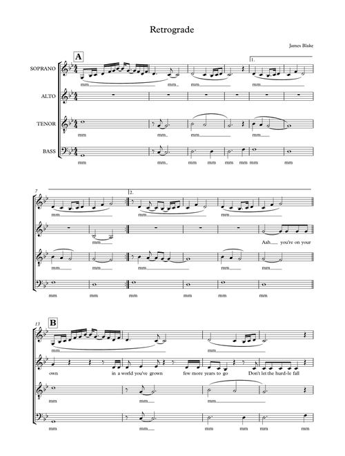 Retrograde (Arr. Erin Murphy) - James Blake (Choral, SATB)