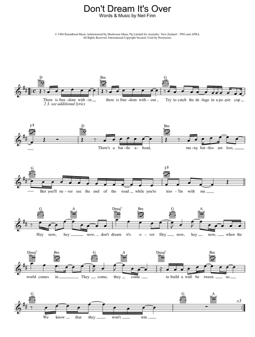 Don't Dream It's Over - Crowded House (Lead Sheet - Fake Book)