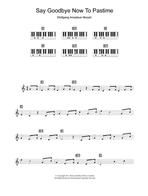 Say Goodbye Now To Pastime (from The Marriage Of Figaro) - Wolfgang Amadeus Mozart (Piano Chords-Lyrics)