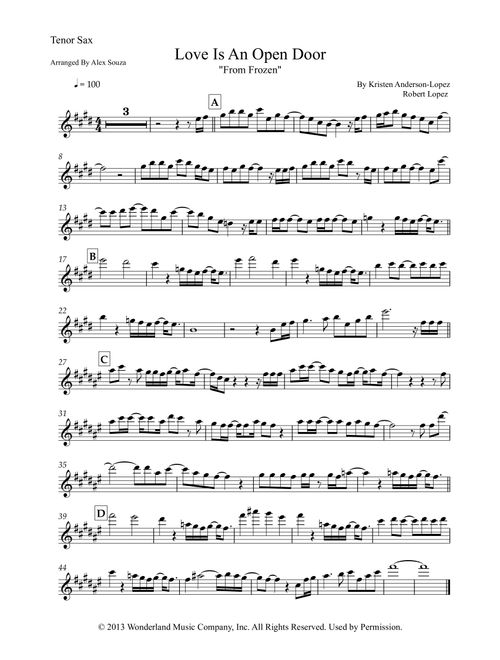 Love Is An Open Door (Arr. Alex Souza) - Kristen Bell & Santino Fontana (Tenor Sax Solo)