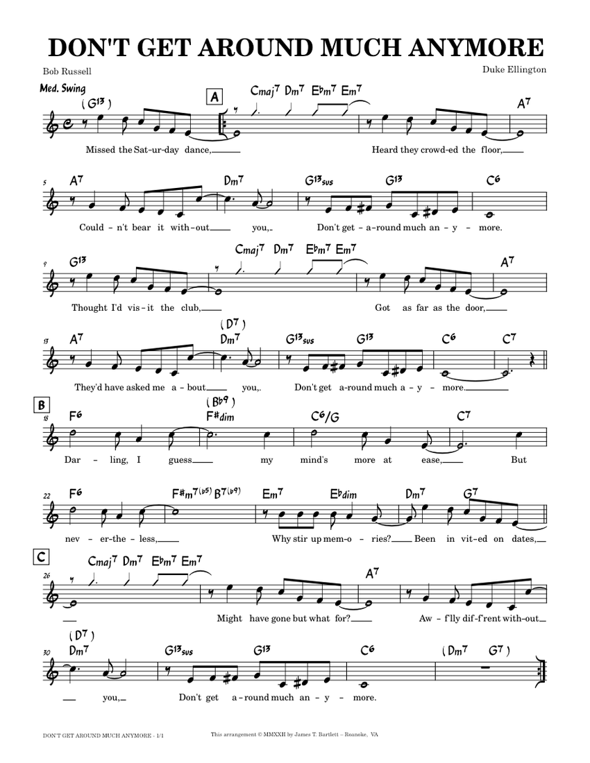 Don't Get Around Much Anymore [lead sheet] Sheet Music with Chords for ...