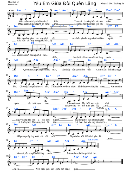Yeu em giua doi quen lang – Composed by Truong Sa, Arr. by Patny2105