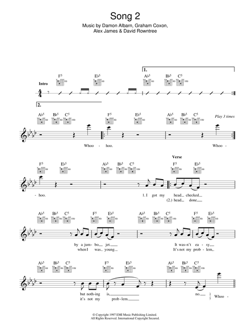 Song 2 - Blur (Lead Sheet - Fake Book)