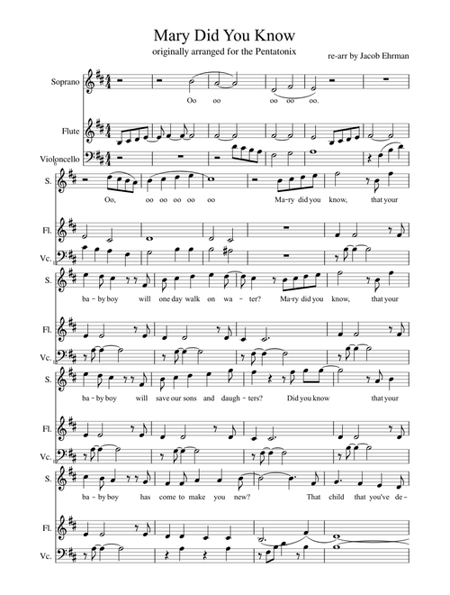 Mary did you know? for voice, flute, and cello