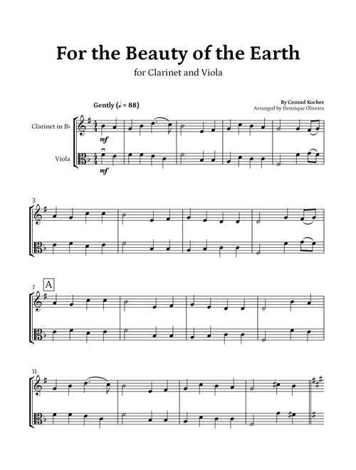 For the Beauty of the Earth (for Clarinet and Viola) - Easter Hymn (Arr. Henrique Oliveira) - Conrad Kocher (Instrumental Duet)