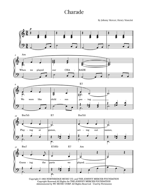 Charade (Arr. Roger da Luz) - Andy Williams (Easy Piano)