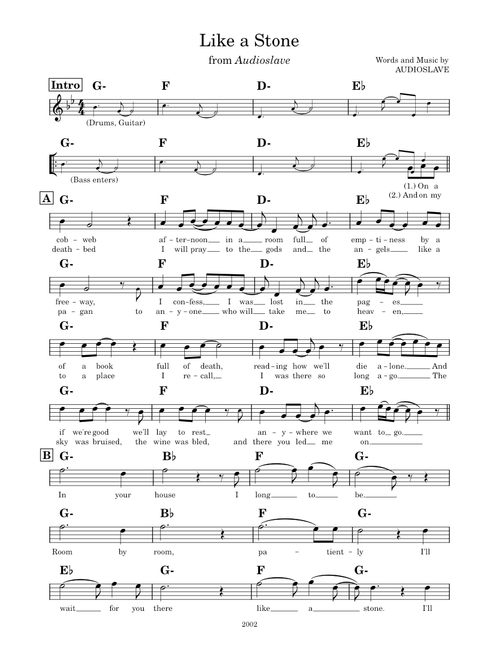 Like a Stone Lead Sheet (Gm)