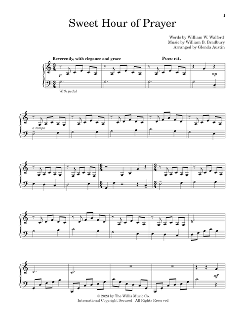 Sweet Hour Of Prayer (arr. Glenda Austin) - William B Bradbury, William W Walford (Educational Piano)