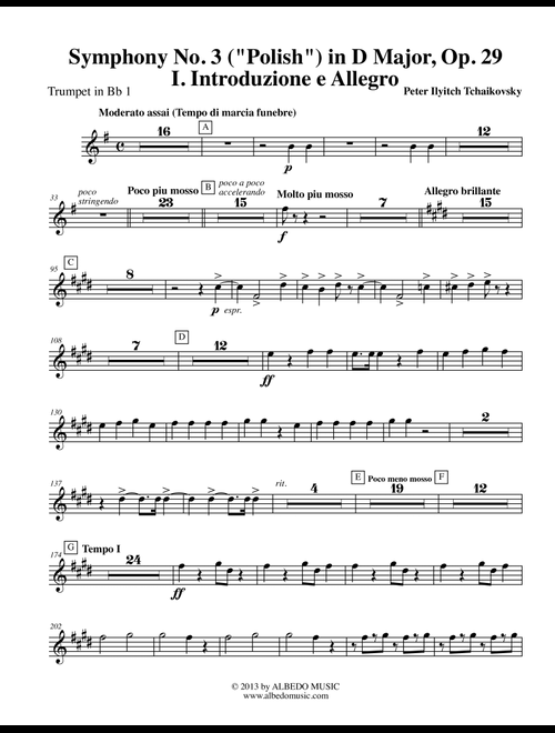 Tchaikovsky Symphony No. 3, Movement I - Trumpet in Bb 1 (Transposed Part), Op. 29 (Arr. Doug Clyde) - ‪Pyotr Ilyich Tchaikovsky‬ (Trumpet Solo)