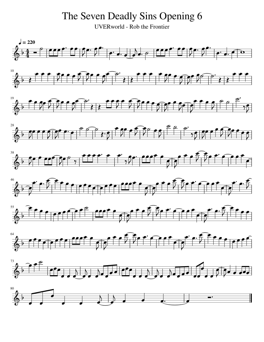 The Seven Deadly Sins Opening 6 Sheet music for Flute (Solo