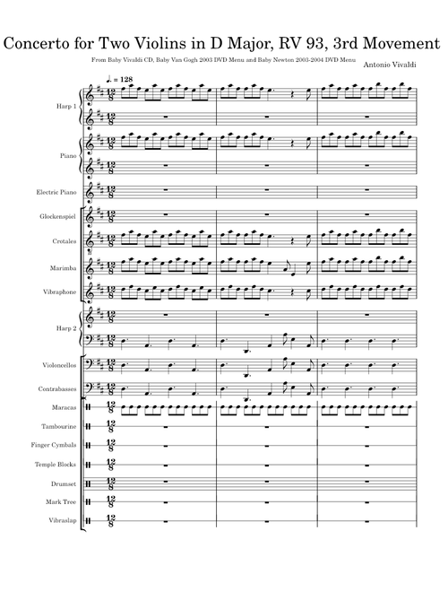 Chamber Concerto in D major, RV 93 – Antonio Vivaldi Concerto for Two Violins in D Major, RV 93, 3rd Movement - Baby Vivaldi