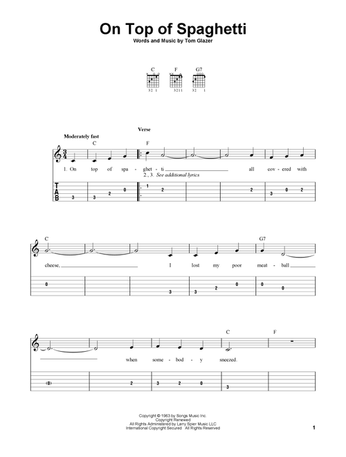 On Top Of Spaghetti - Tom Glazer (Easy Guitar with TAB)