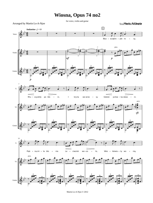 Chopin "Wiosna" (Opus 74 no2) arranged for voice, violin and guitar