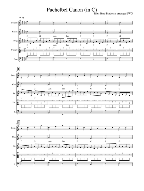 Pachelbel Canon in C Single Tab Winds