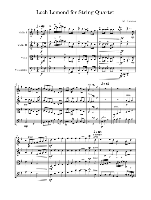 Loch Lomond for String Quartet