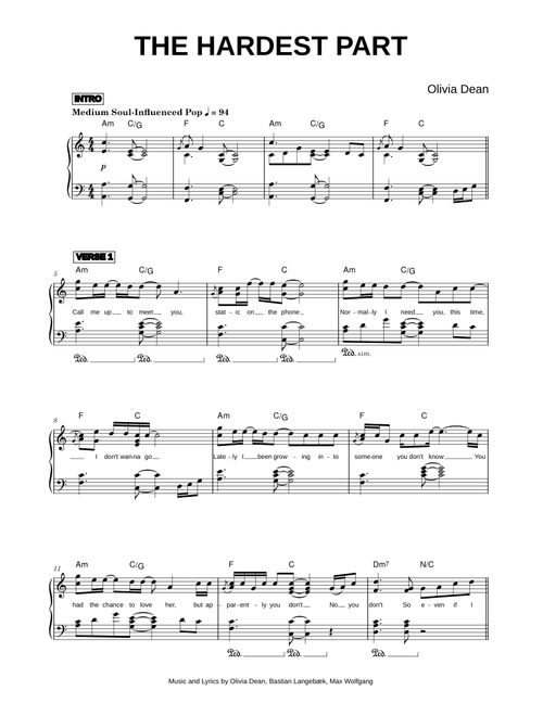 The Hardest Part - Olivia Dean (Piano)