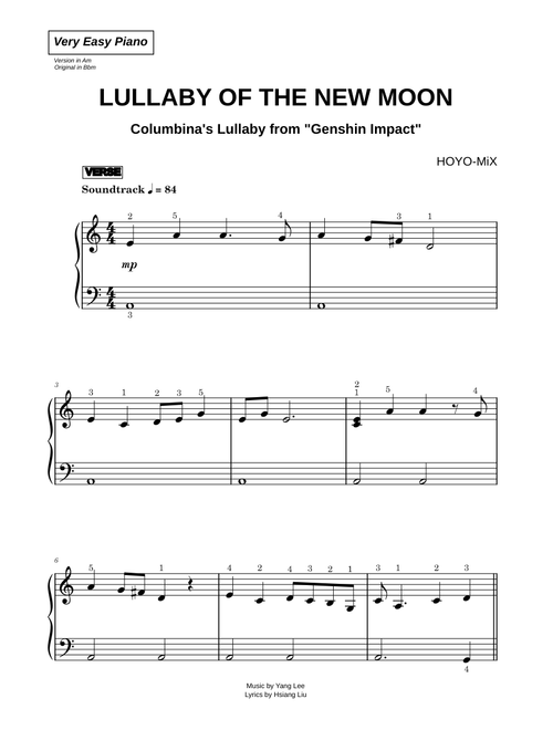 Lullaby of a New Moon [Columbina's Lullaby from Genshin Impact] - HOYO-MiX (Very Easy Piano)