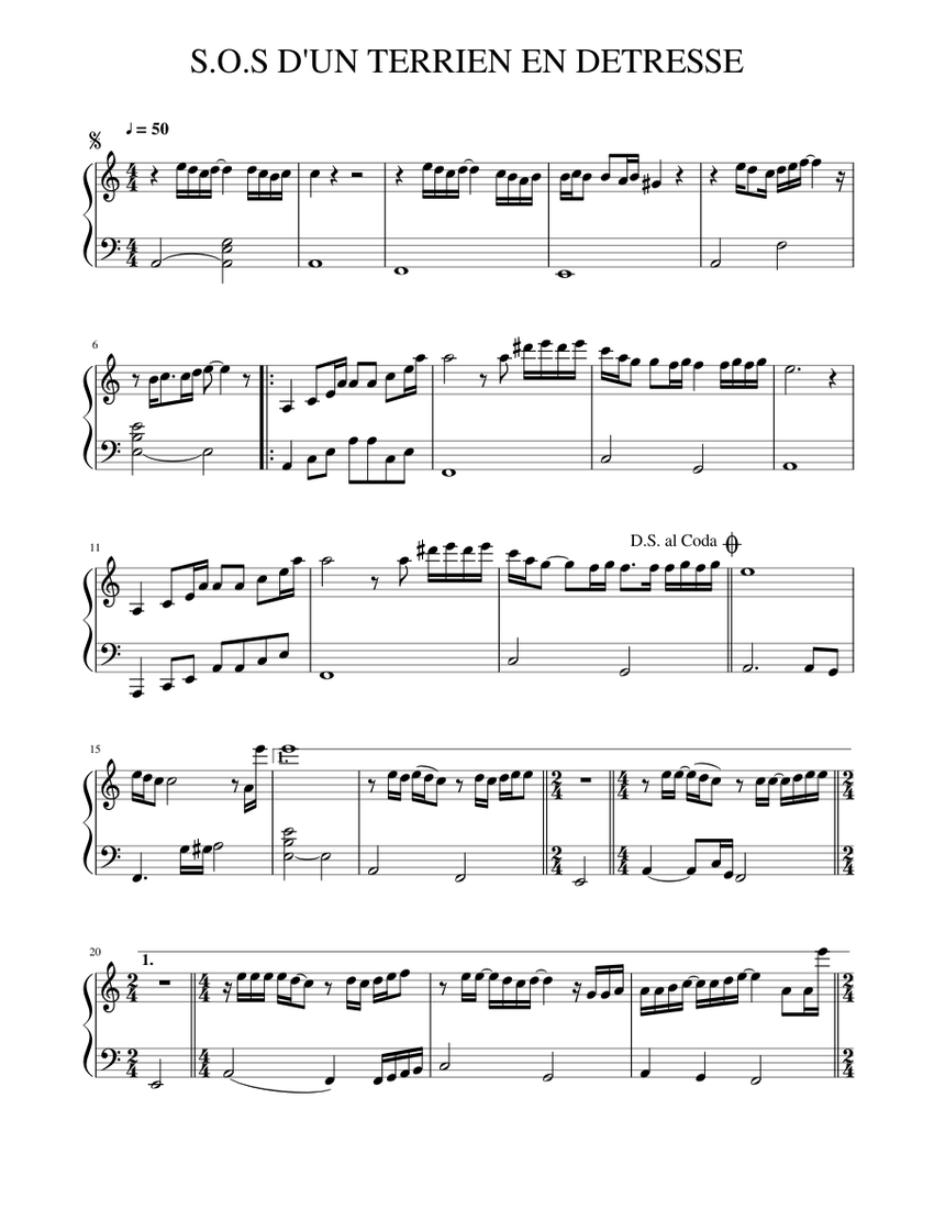 Partition Sos D Un Terrien En Detresse S.O.S D'UN TERRIEN EN DETRESSE Sheet music for Piano (Solo) | Musescore.com