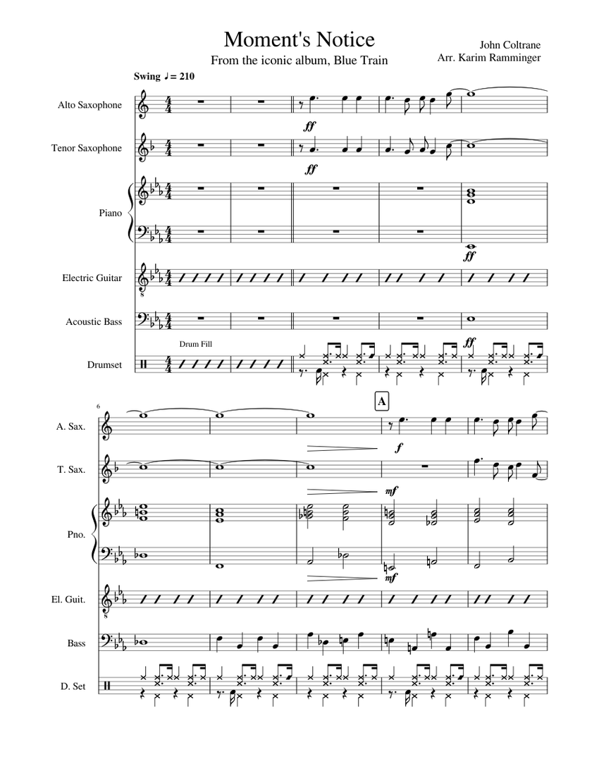Moment Notice.pdf Moments Notice Sheet Music for Piano, Saxophone alto, Saxophone tenor ...