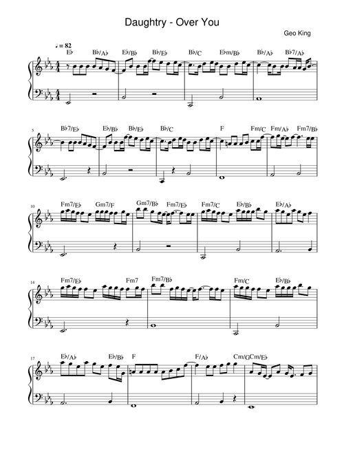 Over You (Arr. Gregory King) - Daughtry (Easy Piano)