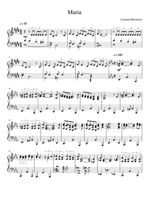 Maria (from West Side Story) - Leonard Bernstein (Piano Solo)