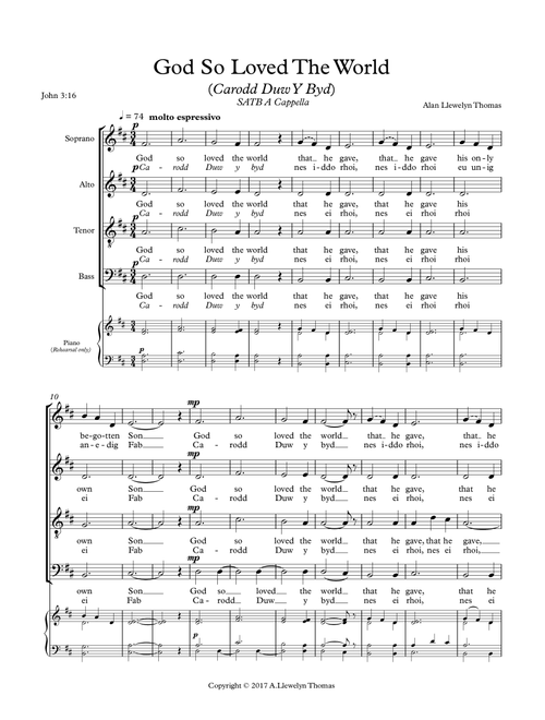God So Loved The world - Alan Llewelyn Thomas (Choral, SATB)