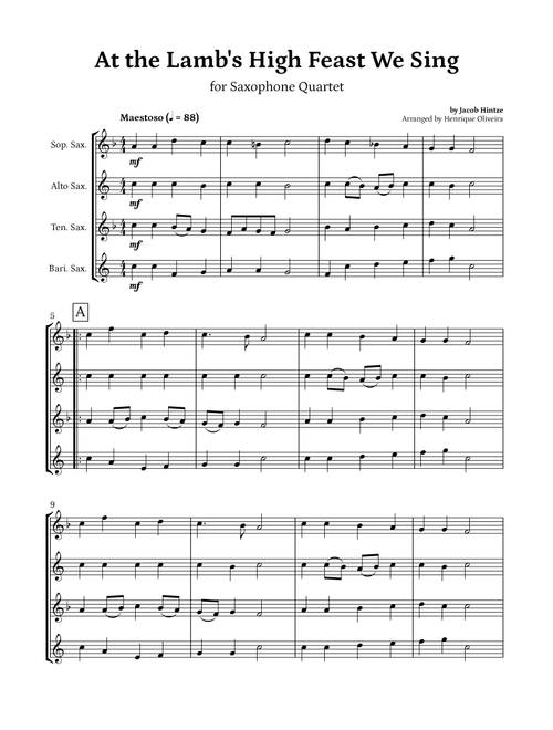 At the Lamb's High Feast We Sing (Saxophone Quartet) - Easter Hymn (Arr. Henrique Oliveira) - Jacob Hintze (Woodwind Ensemble)