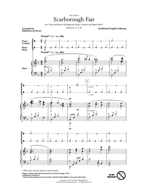 Scarborough Fair (Arr. Thomas Juneau) - Traditional English Folk Song (Choral, 2-Part)