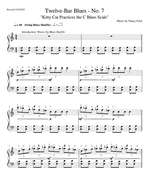 Twelve-Bar Blues No 7: Kitty Cat Practices the C Blues Scale - Nancy Ford (easy piano)