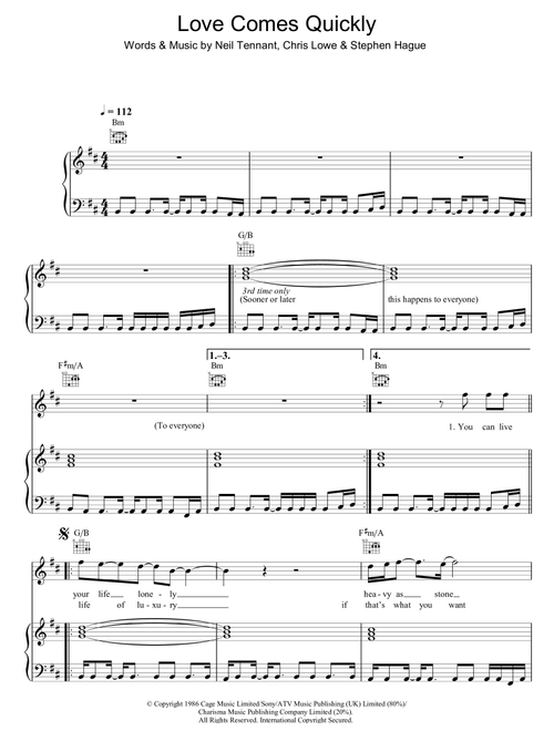 Love Comes Quickly - The Pet Shop Boys (Piano-Vocal-Guitar (Piano Accompaniment))
