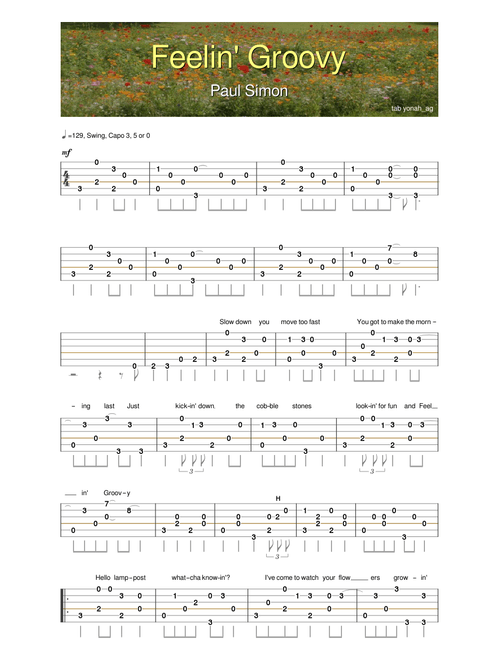 Feelin Groovy - Paul Simon - Guitar Tab