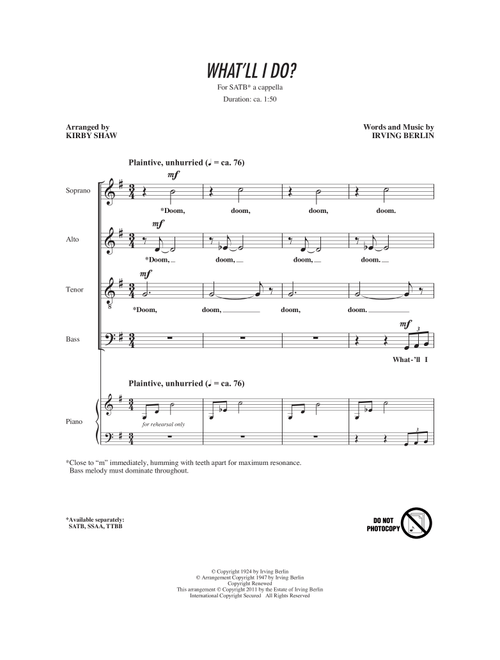 What'll I Do (Arr. Kirby Shaw) - Irving Berlin (Choral, SATB)