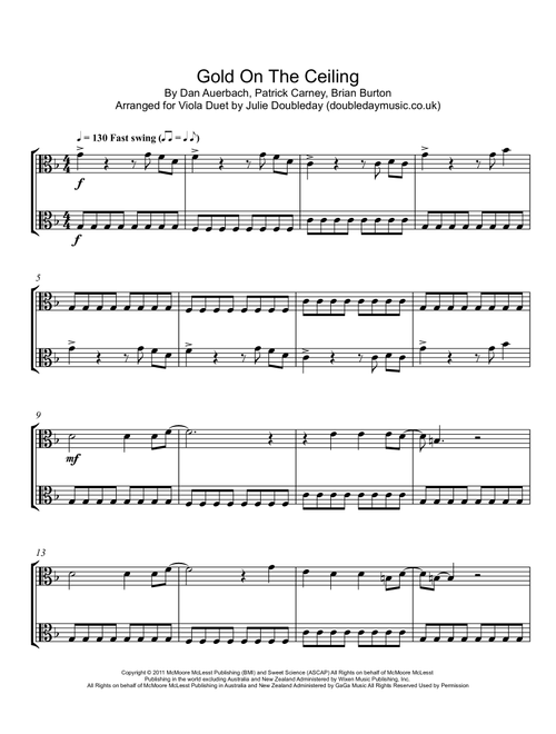 Gold On The Ceiling (Arr. Julie Doubleday) - The Black Keys (Viola Duet)