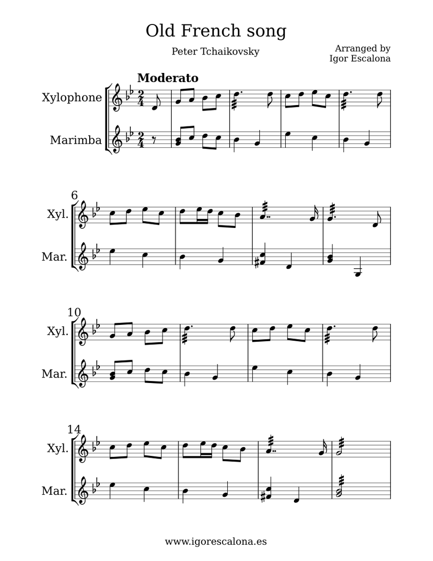 Old French song | Mallet duet Sheet Music for Marimba