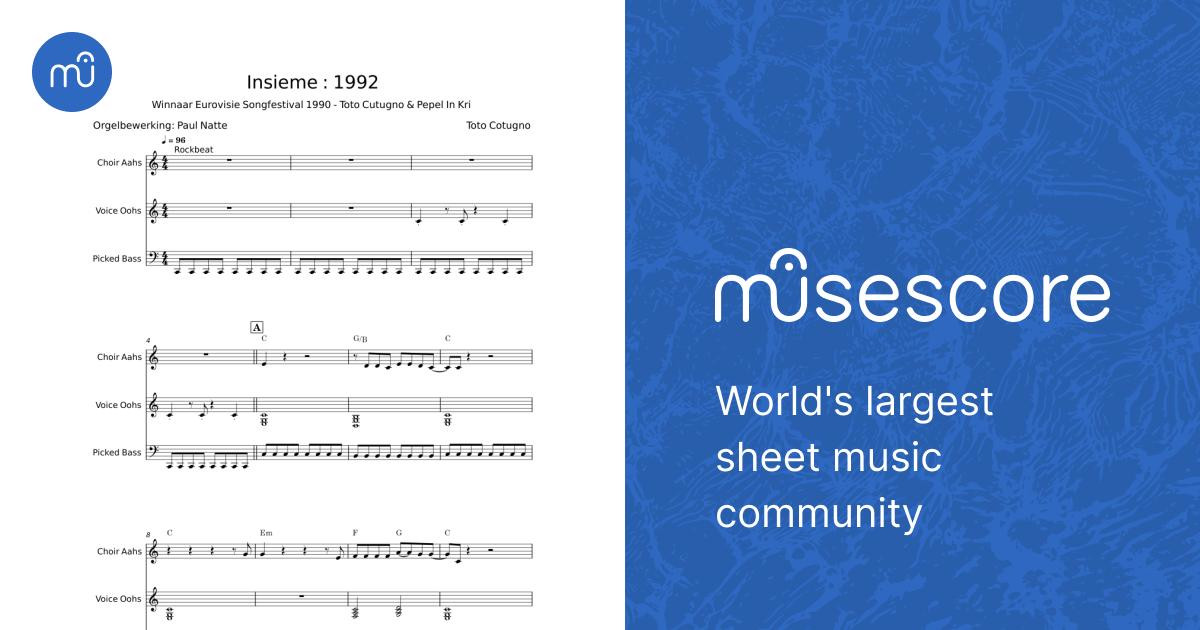 Insieme Insieme: 1992 - Toto Cutugno Sheet Music with Chords for Synthesizer ...