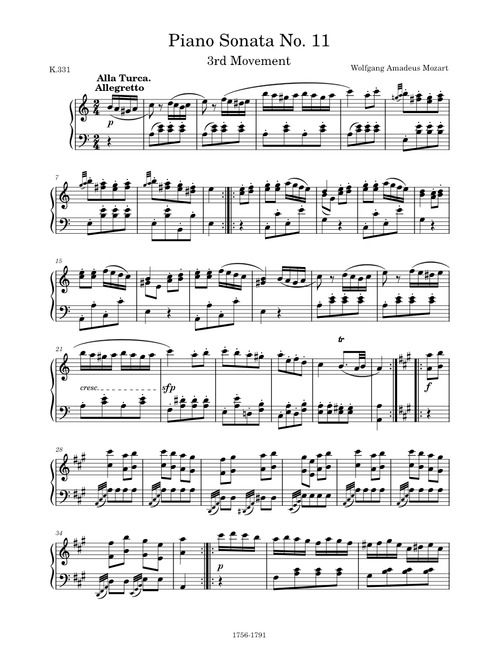 Piano Sonata No. 11 in A Major, K.331, 3rd Movement "Ronda Alla Turca" – Wolfgang Amadeus Mozart