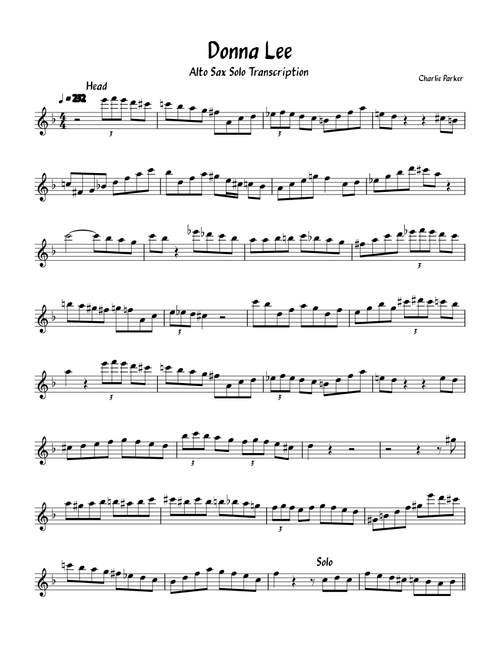 Charlie Parker - Donna Lee SOLO TRANSCRIPTION