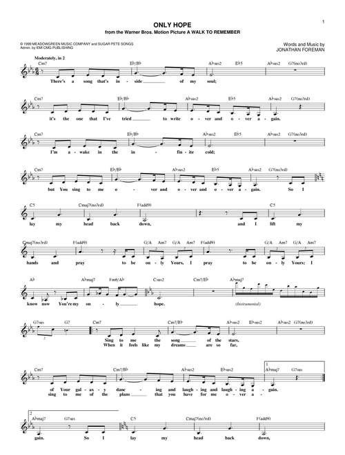 Only Hope - Mandy Moore (Lead Sheet - Fake Book)