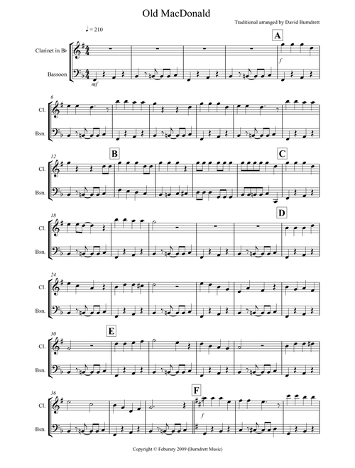 Old MacDonald! for Clarinet and Bassoon Duet (Arr. David Burndrett) - Traditional (Instrumental Duet)