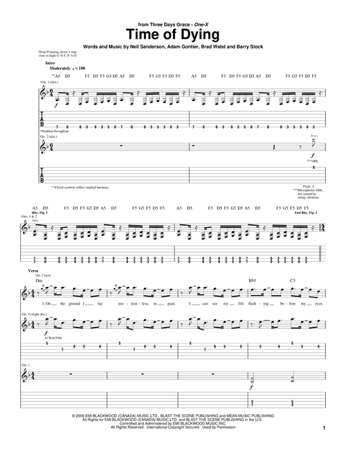 Time Of Dying - Three Days Grace (Guitar Tab)