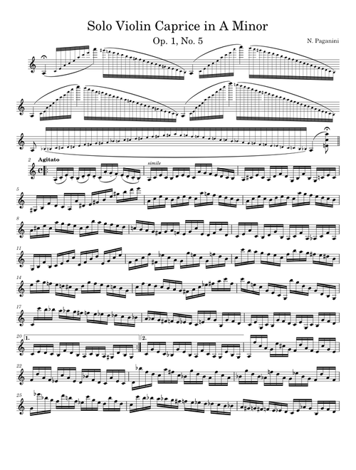 Caprice no. 5 in A minor – Nicolò Paganini Solo Violin Caprice No. 5 in A Minor - N. Paganini Op. 1 No. 5