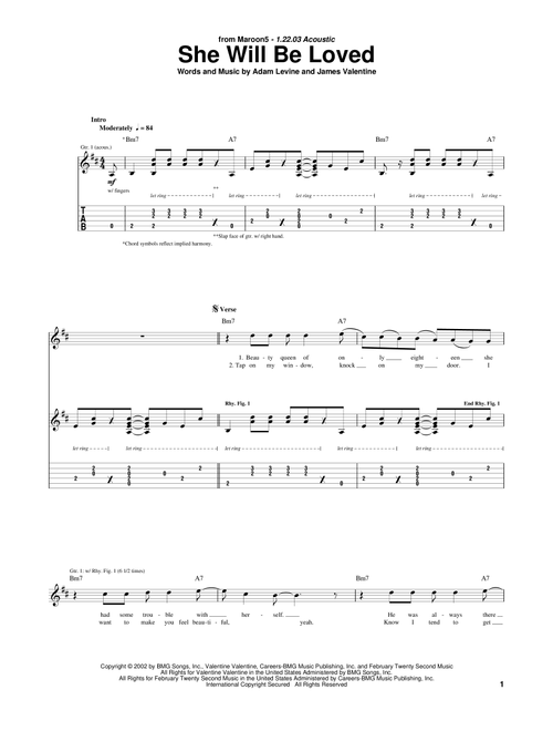 She Will Be Loved - Maroon 5 (Guitar Tab)