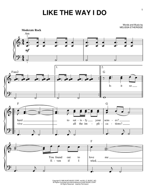 Like The Way I Do - Melissa Etheridge (Easy Piano)
