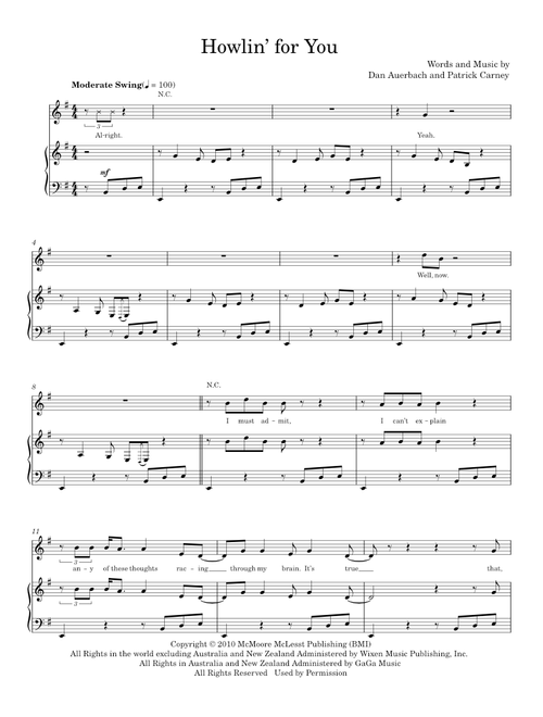Howlin for you - The Black Keys (Piano-Vocal-Guitar)