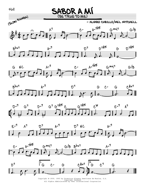Sabor A Mi (Be True To Me) - Alvaro Carrillo, Mel Mitchell (Real Book - Melody-Chords)