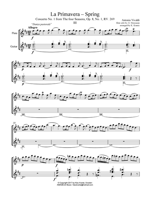 Allegro (iii) from La Primavera (Spring) RV. 269 for flute (violin) and guitar (Arr. K. Krantz) - A. Vivaldi (Instrumental Duet)