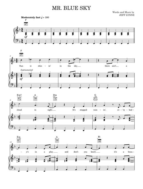 Mr. Blue Sky - Electric Light Orchestra (Piano-Vocal-Guitar)