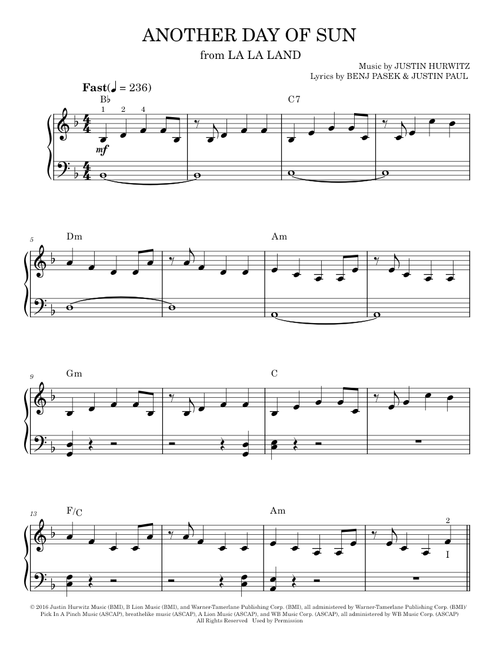 Another Day Of Sun (from La La Land) - La La Land Cast (Easy Piano)