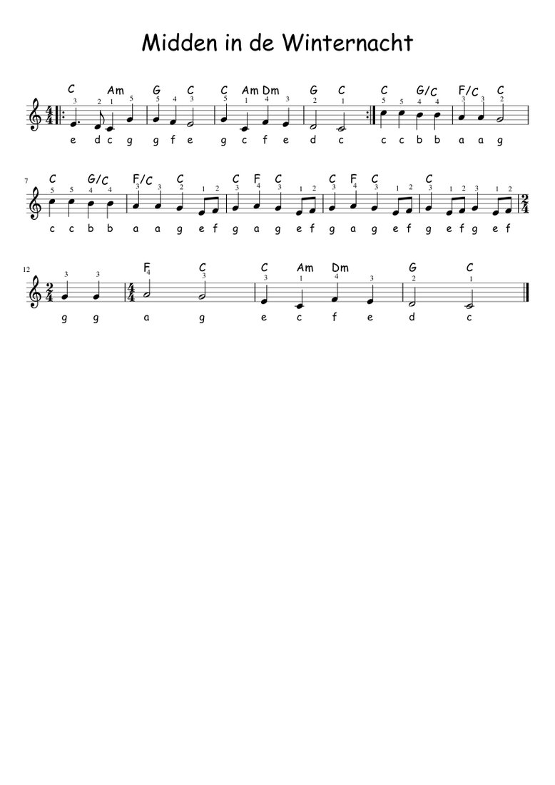Midden in de (Kerstliedje rechterhand) Sheet music for Piano | Musescore.com