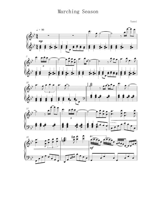 Marching Season (Arr. Yanni) (Piano Solo)